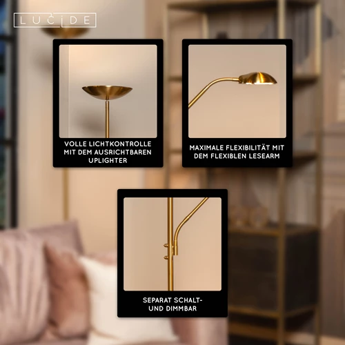 Lucide ZENITH - Stehlampe Mit Leselampe - LED Dim. - 3000K - Mattes Gold / Messing - USP